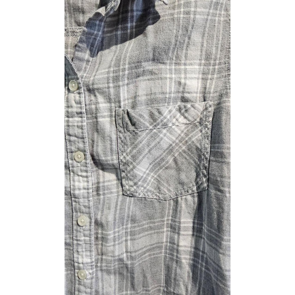 OLD NAVY Womens Classic Shirt Size M Heather Grey/White Plaid Long Sleeve Casual - Picture 3 of 7